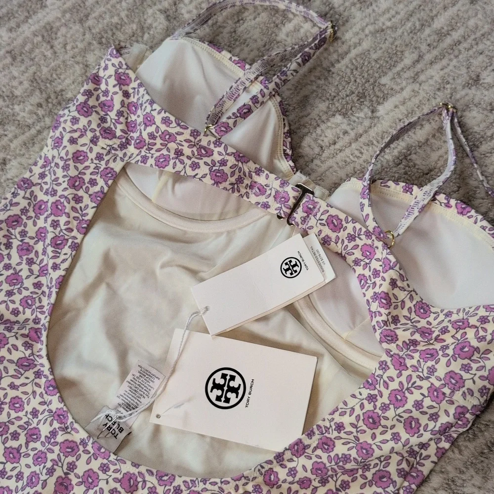 Tory Burch Purple Floral One Piece Swimsuit - Picture 4 of 11